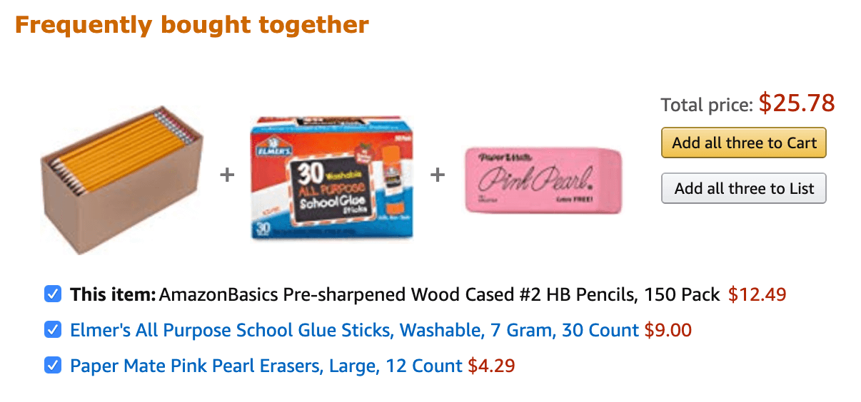 Amazon's frequently-bought-together bundle shown on a product page